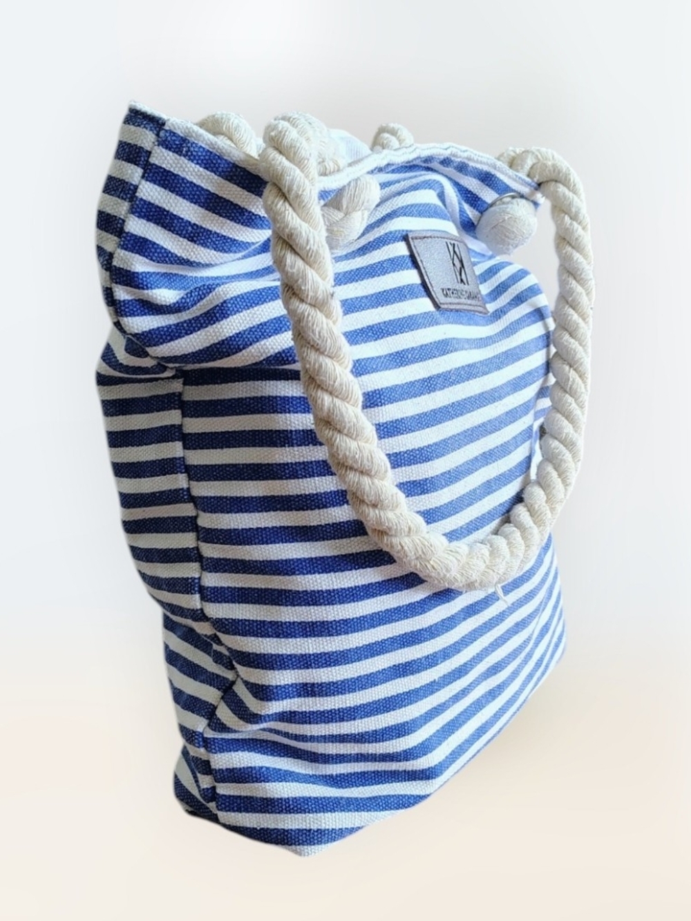 Katherine Karambelas Blue & White Striped Canvas Tote - Picture 3 of 13